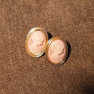 Elegant Gold and Pink Cameo Earrings